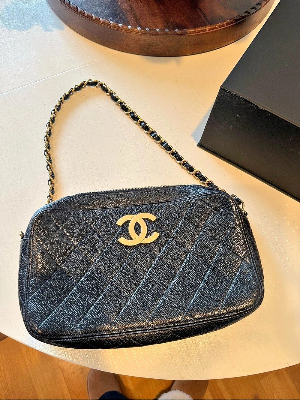 Chanel Vintage Quilted Caviar Camera Bag Shoulder Bag in Black